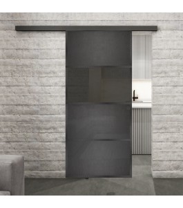 Glasschiebetür BLACK-LINE Loft Schwarzeisen Genietet 26 Auf Grauglas