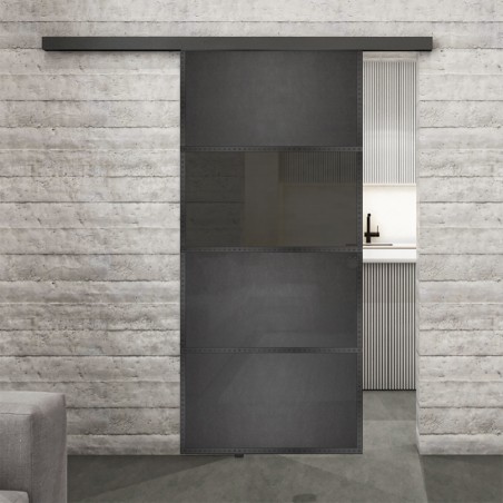 Glasschiebetür BLACK-LINE Loft Schwarzeisen Genietet 26 Auf Grauglas