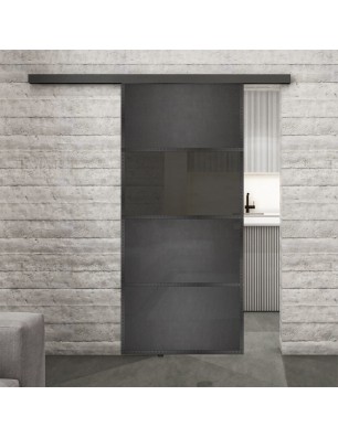 Glasschiebetür BLACK-LINE Loft Schwarzeisen Genietet 26 Auf Grauglas