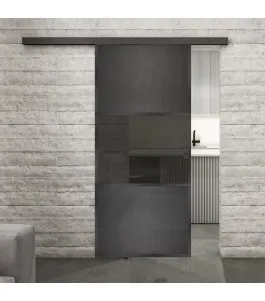Glasschiebetür BLACK-LINE Loft Schwarzeisen Genietet 27 Auf Grauglas