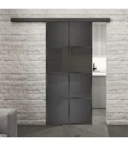 Glasschiebetür BLACK-LINE Loft Schwarzeisen Genietet 29 Auf Grauglas