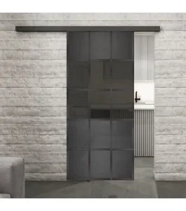 Glasschiebetür BLACK-LINE Loft Schwarzeisen Genietet 31 Auf Grauglas