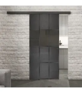 Glasschiebetür BLACK-LINE Loft Schwarzeisen Genietet 32 Auf Grauglas