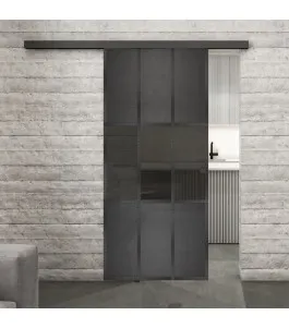 Glasschiebetür BLACK-LINE Loft Schwarzeisen Genietet 33 Auf Grauglas