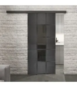 Glasschiebetür BLACK-LINE Loft Schwarzeisen Genietet 34 Auf Grauglas