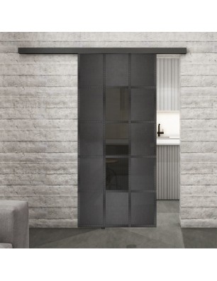 Glasschiebetür BLACK-LINE Loft Schwarzeisen Genietet 34 Auf Grauglas