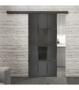 Glasschiebetür BLACK-LINE Loft Schwarzeisen Genietet 35 Auf Grauglas