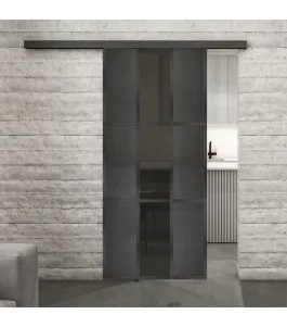 Glasschiebetür BLACK-LINE Loft Schwarzeisen Genietet 36 Auf Grauglas