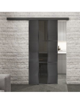 Glasschiebetür BLACK-LINE Loft Schwarzeisen Genietet 36 Auf Grauglas