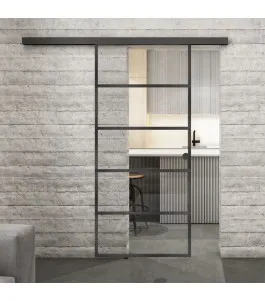 Glasschiebetür BLACK-LINE Loft Schwarzeisen Genietet 01 Auf Klarglas
