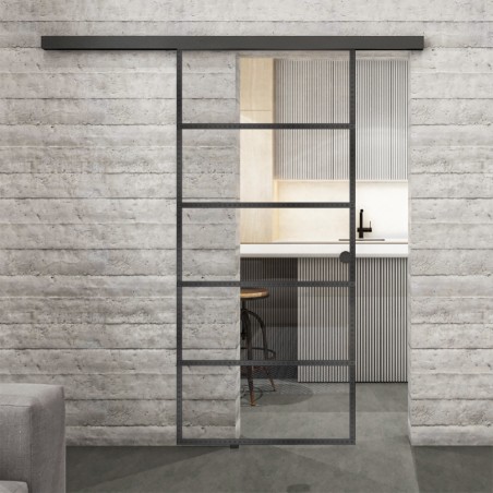 Glasschiebetür BLACK-LINE Loft Schwarzeisen Genietet 01 Auf Klarglas
