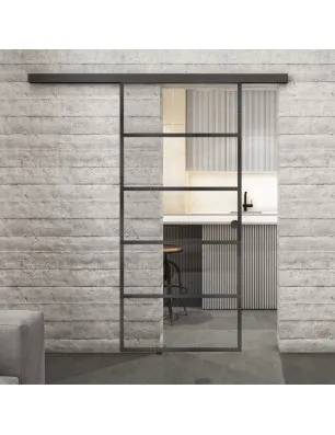 Glasschiebetür BLACK-LINE Loft Schwarzeisen Genietet 01 Auf Klarglas