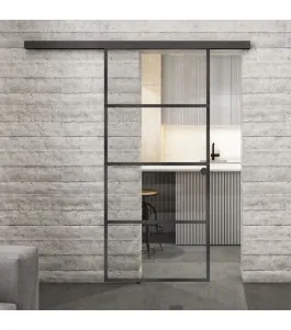 Glasschiebetür BLACK-LINE Loft Schwarzeisen Genietet 02 Auf Klarglas