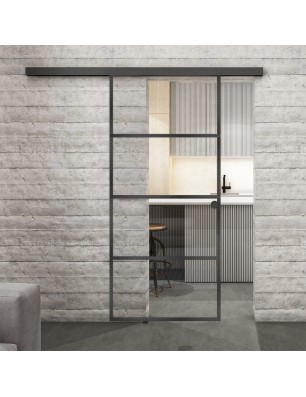 Glasschiebetür BLACK-LINE Loft Schwarzeisen Genietet 02 Auf Klarglas