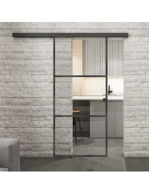 Glasschiebetür BLACK-LINE Loft Schwarzeisen Genietet 03 Auf Klarglas