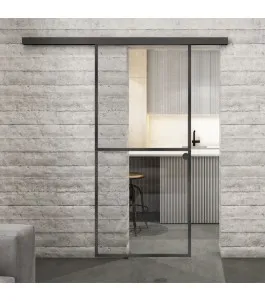 Glasschiebetür BLACK-LINE Loft Schwarzeisen Genietet 04 Auf Klarglas