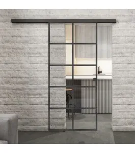 Glasschiebetür BLACK-LINE Loft Schwarzeisen Genietet 05 Auf Klarglas