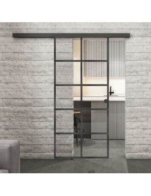 Glasschiebetür BLACK-LINE Loft Schwarzeisen Genietet 05 Auf Klarglas