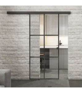 Glasschiebetür BLACK-LINE Loft Schwarzeisen Genietet 07 Auf Klarglas
