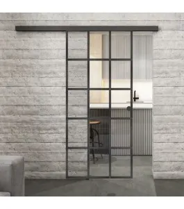 Glasschiebetür BLACK-LINE Loft Schwarzeisen Genietet 09 Auf Klarglas