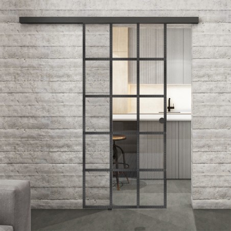 Glasschiebetür BLACK-LINE Loft Schwarzeisen Genietet 09 Auf Klarglas