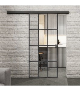 Glasschiebetür BLACK-LINE Loft Schwarzeisen Genietet 10 Auf Klarglas