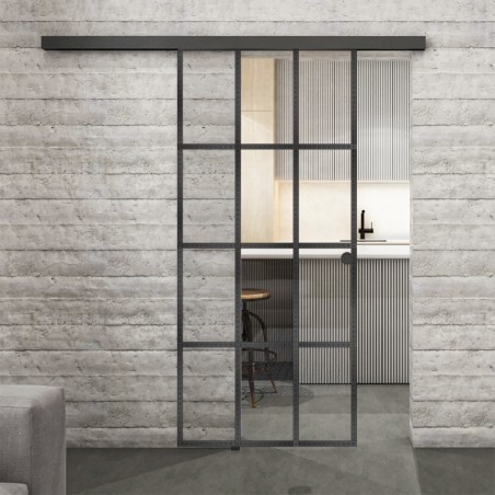 Glasschiebetür BLACK-LINE Loft Schwarzeisen Genietet 10 Auf Klarglas