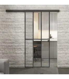 Glasschiebetür BLACK-LINE Loft Schwarzeisen Genietet 12 Auf Klarglas