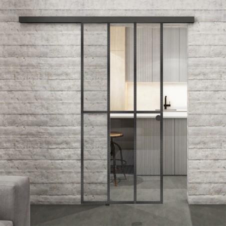 Glasschiebetür BLACK-LINE Loft Schwarzeisen Genietet 12 Auf Klarglas