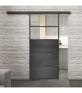 Glasschiebetür BLACK-LINE Loft Schwarzeisen Genietet 13 Auf Klarglas
