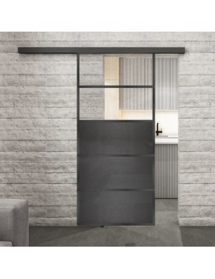 Glasschiebetür BLACK-LINE Loft Schwarzeisen Genietet 13 Auf Klarglas