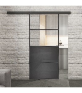 Glasschiebetür BLACK-LINE Loft Schwarzeisen Genietet 14 Auf Klarglas
