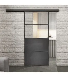 Glasschiebetür BLACK-LINE Loft Schwarzeisen Genietet 14 Auf Klarglas