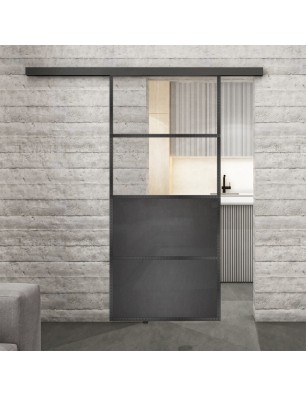 Glasschiebetür BLACK-LINE Loft Schwarzeisen Genietet 14 Auf Klarglas