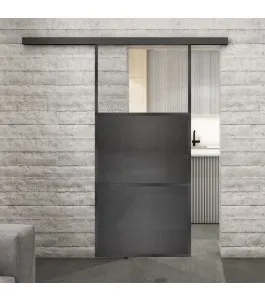 Glasschiebetür BLACK-LINE Loft Schwarzeisen Genietet 15 Auf Klarglas