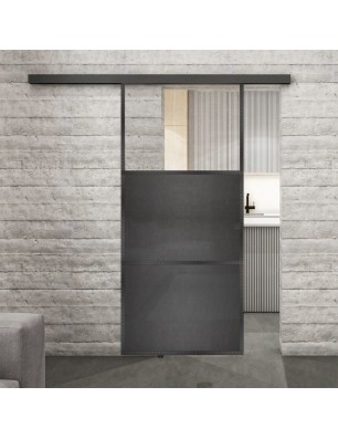 Glasschiebetür BLACK-LINE Loft Schwarzeisen Genietet 15 Auf Klarglas