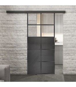 Glasschiebetür BLACK-LINE Loft Schwarzeisen Genietet 17 Auf Klarglas