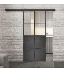 Glasschiebetür BLACK-LINE Loft Schwarzeisen Genietet 18 Auf Klarglas