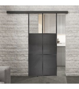 Glasschiebetür BLACK-LINE Loft Schwarzeisen Genietet 19 Auf Klarglas