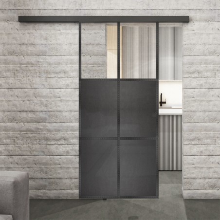 Glasschiebetür BLACK-LINE Loft Schwarzeisen Genietet 19 Auf Klarglas