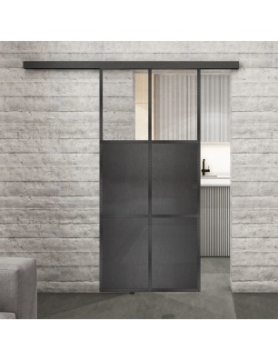 Glasschiebetür BLACK-LINE Loft Schwarzeisen Genietet 19 Auf Klarglas