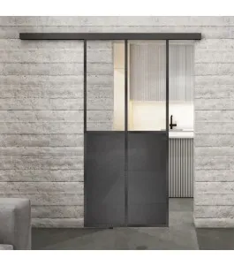 Glasschiebetür BLACK-LINE Loft Schwarzeisen Genietet 20 Auf Klarglas