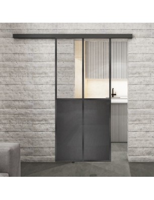 Glasschiebetür BLACK-LINE Loft Schwarzeisen Genietet 20 Auf Klarglas