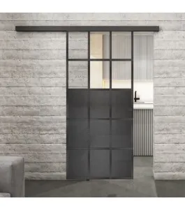 Glasschiebetür BLACK-LINE Loft Schwarzeisen Genietet 21 Auf Klarglas