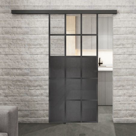 Glasschiebetür BLACK-LINE Loft Schwarzeisen Genietet 21 Auf Klarglas