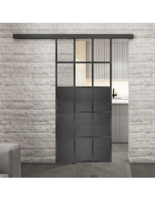 Glasschiebetür BLACK-LINE Loft Schwarzeisen Genietet 21 Auf Klarglas