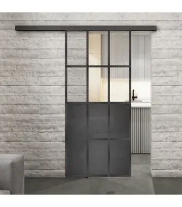 Glasschiebetür BLACK-LINE Loft Schwarzeisen Genietet 22 Auf Klarglas