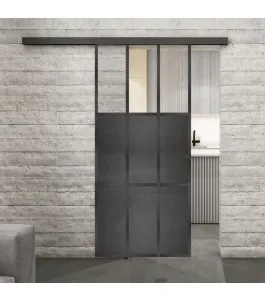 Glasschiebetür BLACK-LINE Loft Schwarzeisen Genietet 23 Auf Klarglas