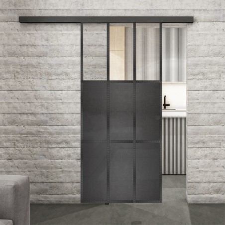 Glasschiebetür BLACK-LINE Loft Schwarzeisen Genietet 23 Auf Klarglas