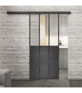 Glasschiebetür BLACK-LINE Loft Schwarzeisen Genietet 24 Auf Klarglas